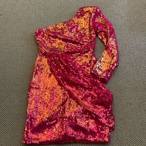 Akira - Iridescent Sequined One Shoulder Party/Evening Dress - Sz S